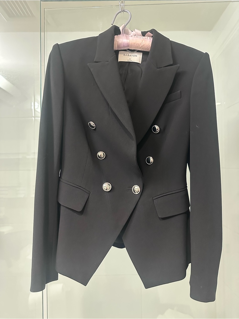 Babaton Black Double-Breasted Tailored Blazer with Silver Buttons